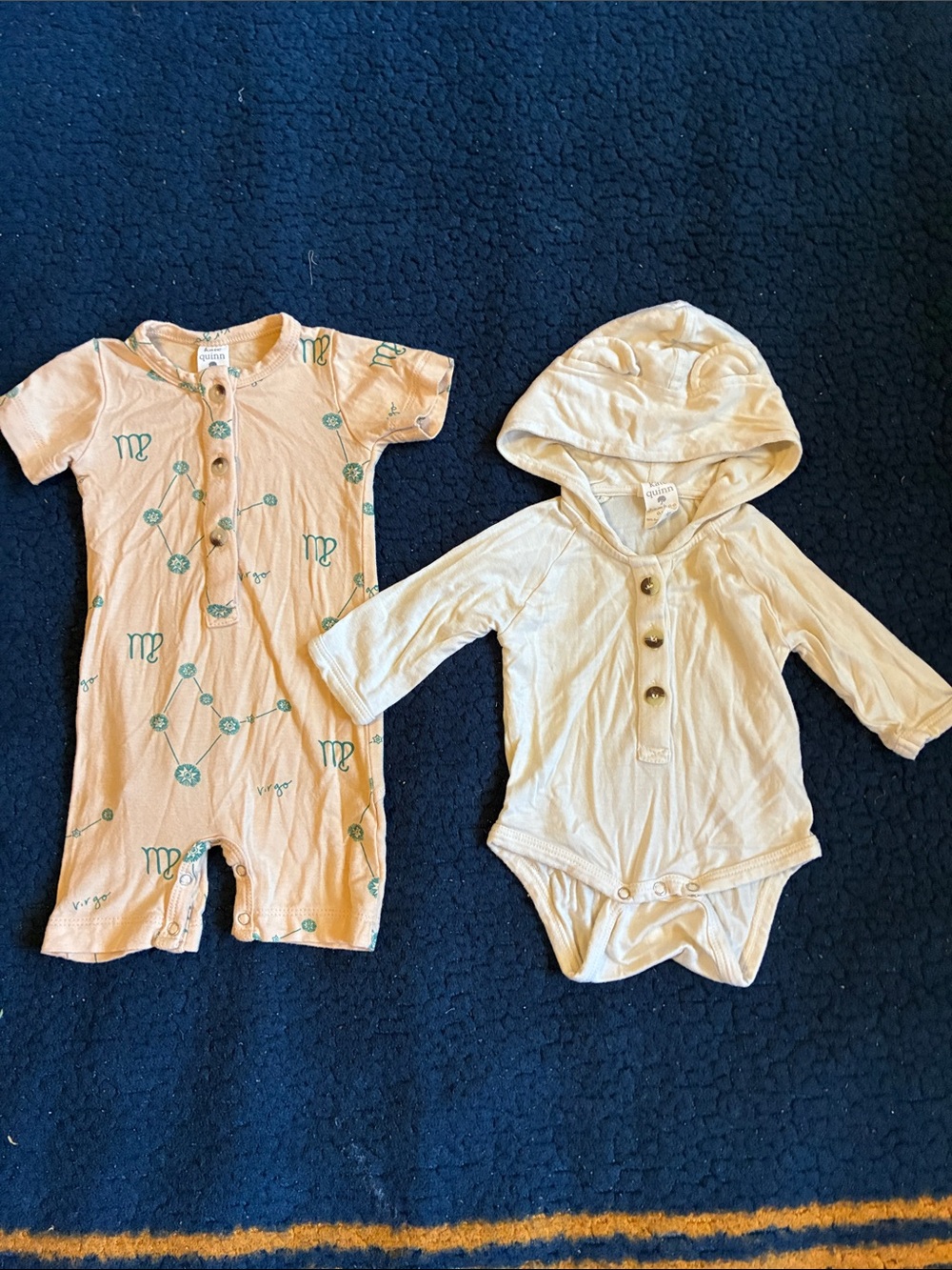 kate quinn Cream Hooded One-Piece and Peach Constellation Romper bundle